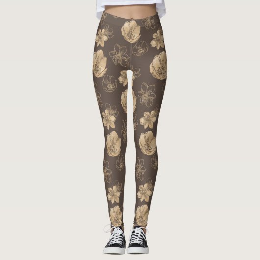 Trendy Boho gouden folie bloemmotief Leggings (Voorkant)