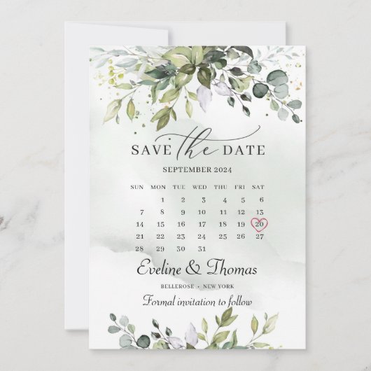 Trendy boho greenery foliage eucalyptusbladeren save the date (Voorkant)