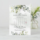 Trendy boho greenery foliage eucalyptusbladeren save the date (Staand voorkant)