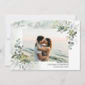 Trendy boho greenery foliage eucalyptusbladeren save the date (Voorkant)