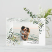 Trendy boho greenery foliage eucalyptusbladeren save the date (Staand voorkant)