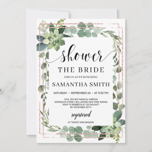 Trendy boho greenery succulent floral brunch kaart (Voorkant)