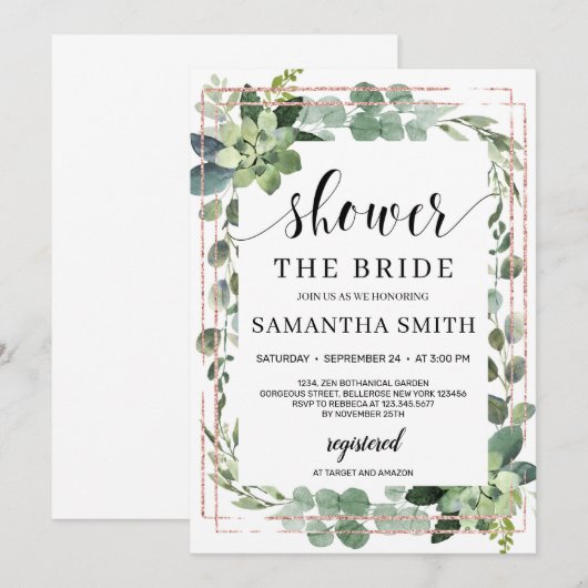 Trendy boho greenery succulent floral brunch kaart (Voorkant / Achterkant)