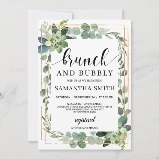 Trendy boho greenery succulent floral brunch kaart (Voorkant)