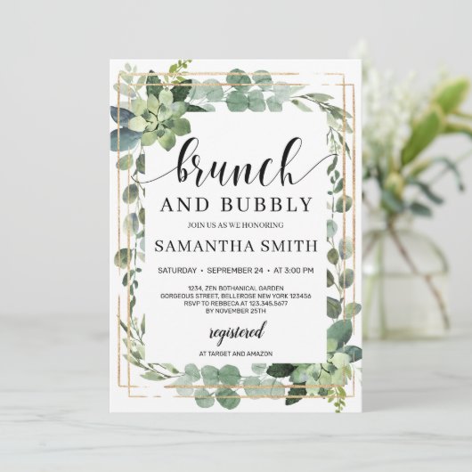 Trendy boho greenery succulent floral brunch kaart (Staand voorkant)