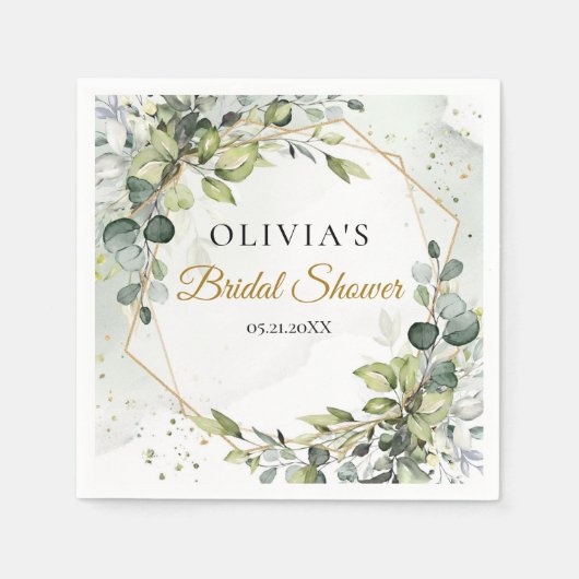 Trendy boho groen gebladerte goud vrijgezellenfees servet (Voorkant)