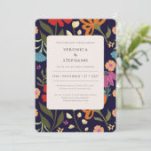 Trendy boho heldere kleurrijke bloemenbruiloft kaart (Staand voorkant)