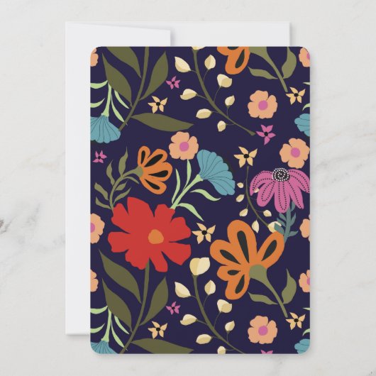 Trendy boho heldere kleurrijke bloemenbruiloft kaart (Achterkant)