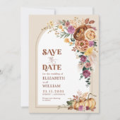 Trendy Boho Herfst Floral Pumpkin Save the Date (Voorkant)