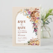 Trendy Boho Herfst Floral Pumpkin Save the Date (Staand voorkant)