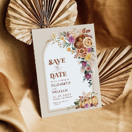 Trendy Boho Herfst Floral Pumpkin Save the Date