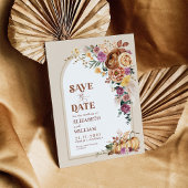 Trendy Boho Herfst Floral Pumpkin Save the Date