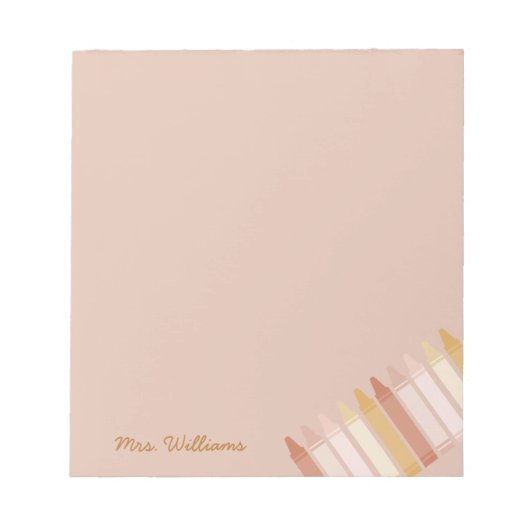 Trendy Boho Kleuren Crayon Leraar Naam Notitieblok (Voorkant)