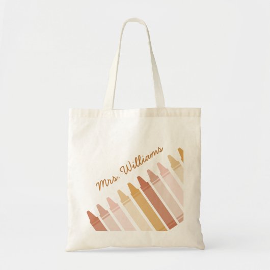 Trendy Boho Kleuren Crayon Leraar Naam Tote Bag (Voorkant)