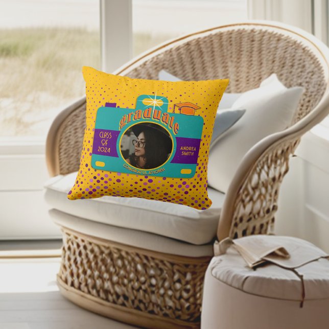 Trendy Boho Kleurrijke Retro Fun Art Afstuderen Fo Kussen (Creator heeft geüpload)