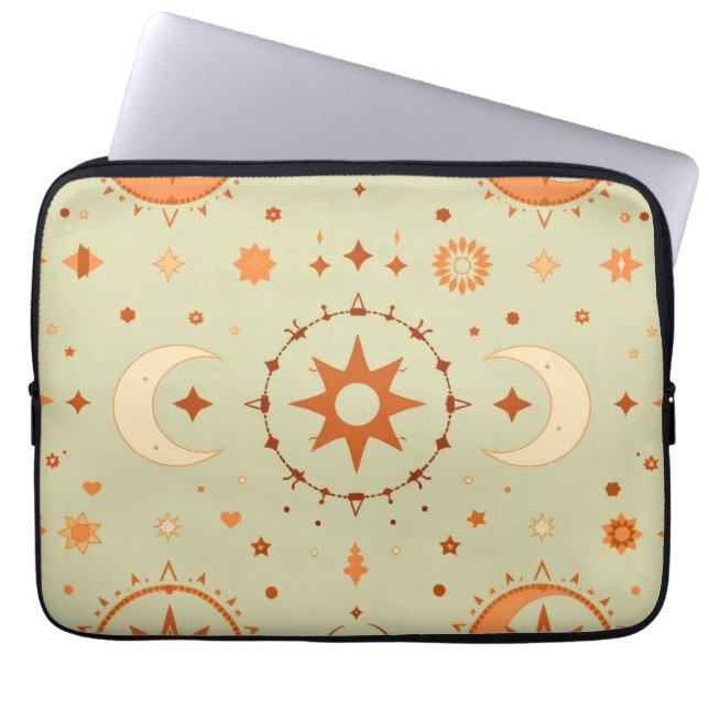 Trendy Boho-laptophoes | Spirituele zon en maan Laptop Sleeve (Voorkant)