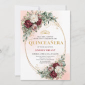 Trendy Boho Marsala Flowers Eucalyptus Quinceañera Kaart (Voorkant)