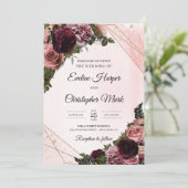 Trendy boho mauve rozen flower faux lijst kaart (Staand voorkant)