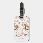 Trendy Boho Neutrale Herfst Wildbloemen op Wit Bagagelabel (Voorkant verticaal)