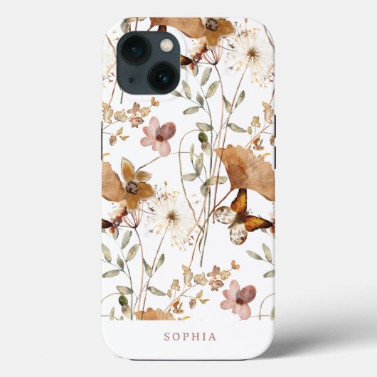 Trendy Boho Neutrale Herfst Wildbloemen op Wit Case-Mate iPhone Case (Achterkant)