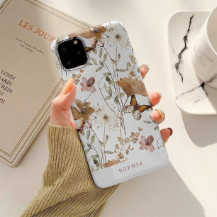 Trendy Boho Neutrale Herfst Wildbloemen op Wit Case-Mate iPhone Case