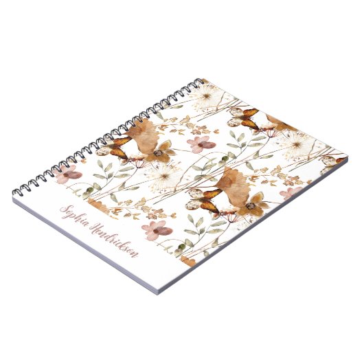Trendy Boho Neutrale Herfst Wildbloemen op Wit Notitieboek (Linkerzijde)