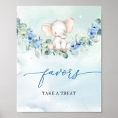 Trendy boho olifant blauw bloemeneucalyptus gunste poster (Voorkant)