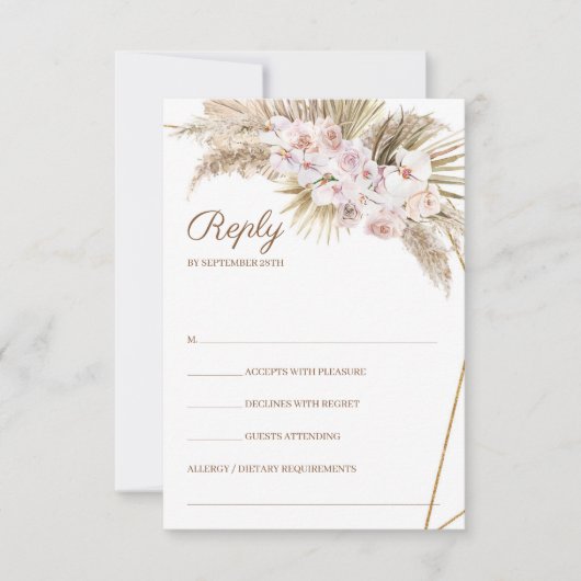 Trendy Boho Pampas Grass Dusty Roos Gedroogde Palm RSVP Kaartje (Voorkant)