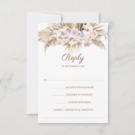 Trendy Boho Pampas Grass Dusty Roos Gedroogde Palm RSVP Kaartje
