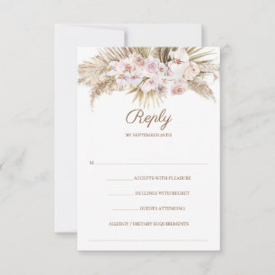 Trendy Boho Pampas Grass Dusty Roos Gedroogde Palm RSVP Kaartje