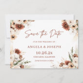 Trendy Boho Pampas Grass Floral Terracotta Save The Date (Voorkant)