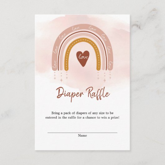 Trendy Boho Rainbow Dusty Pink Diaper Raffle Informatiekaartje (Voorkant)
