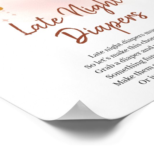 Trendy Boho Rainbow Late Night Diapers Game Sign Poster (Hoek)