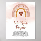Trendy Boho Rainbow Late Night Diapers Game Sign Poster (Voorkant)