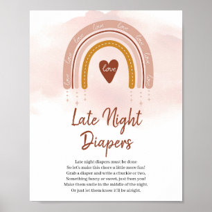 Trendy Boho Rainbow Late Night Diapers Game Sign Poster