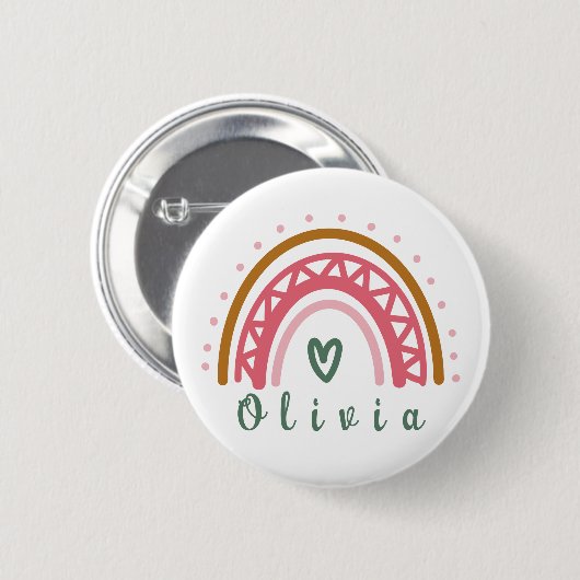 Trendy Boho Rainbow met een persoonlijke naam Ronde Button 5,7 Cm (Voorkant /achterkant)