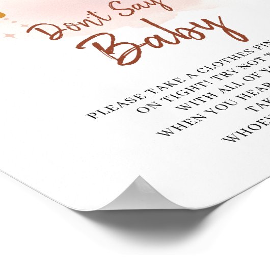 Trendy Boho Rainbow Zeg geen Baby-spelcode Poster (Hoek)