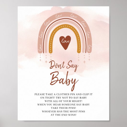 Trendy Boho Rainbow Zeg geen Baby-spelcode Poster (Voorkant)
