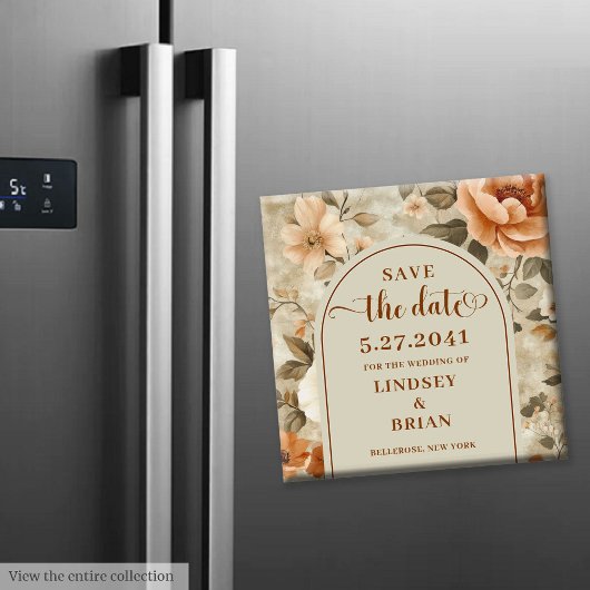 Trendy Boho Roest Beige Olijfgroen Bloemig Save th Magneet