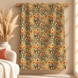 Trendy Boho Roest Donkergroene Bloemen Dekbed Sherpa Deken