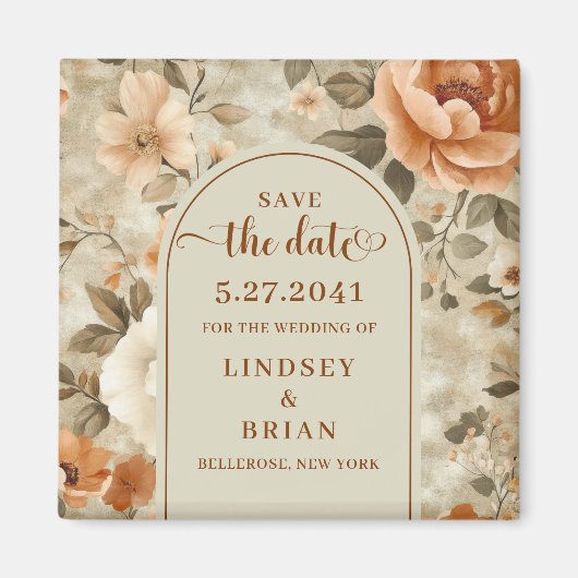 Trendy Boho Rust Beige Olive Floral Save the Date Magneet (Voorkant)