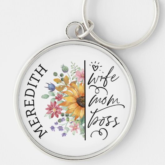 Trendy Boho Rustic Sunflower Wife Ma Boss Sleutelhanger (Voorkant)