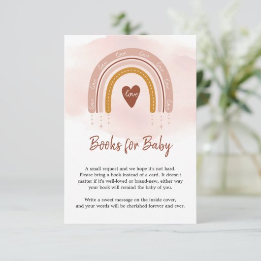 Trendy Boho Rusty Rainbow Blush Roze Boek Aanvraag Informatiekaartje (Staand voorkant)