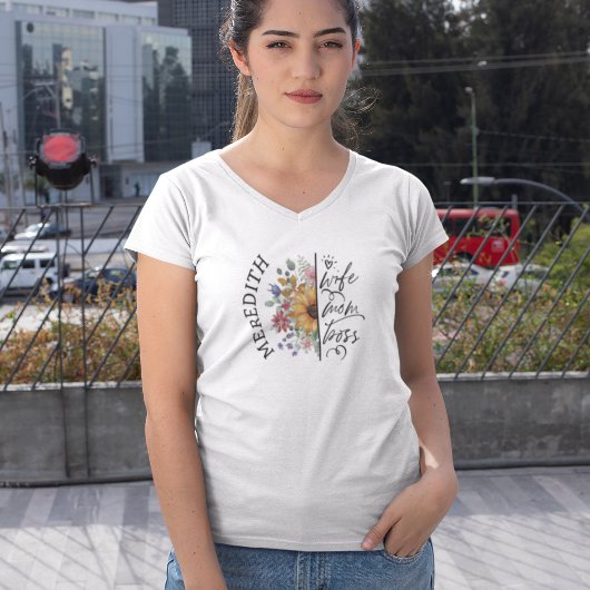 Trendy Boho Sunflower Wife Ma Boss V-Neck T-Shirt
