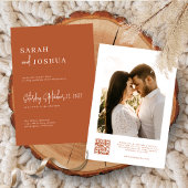 Trendy Boho Terracotta Photo Engagement Party Kaart