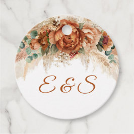 Trendy boho tropical terracotta floral initialen bedankjes labels