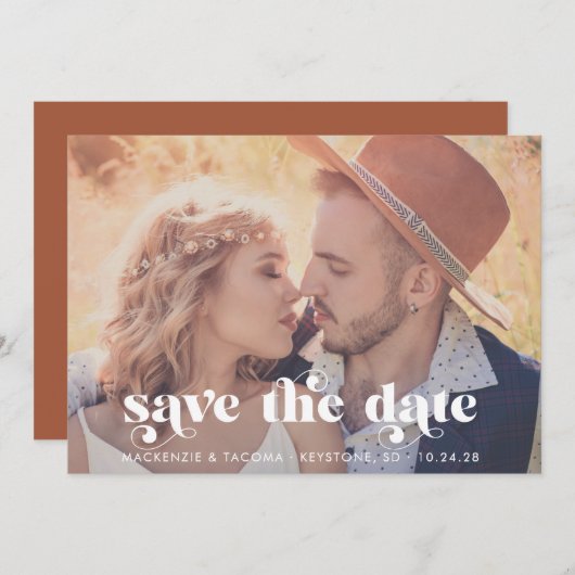 Trendy Boho Typografie Foto Save the Date (Voorkant / Achterkant)