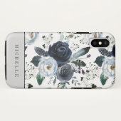 Trendy Boho veren en blauwe bloemen monogram Case-Mate iPhone Case (Achterkant (horizontaal))