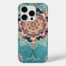 Trendy Boho Waterverf Nebula Gold Flower Mandala iPhone 15 Pro Case