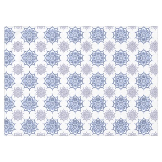 Trendy Boho Winter Blue, White Mandala Pattern Zen Tafelkleed (Voorkant (Horizontaal))